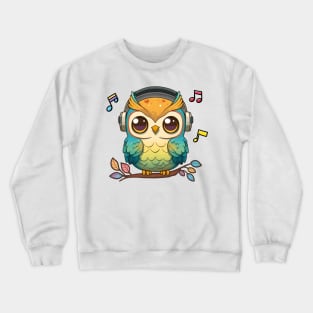 Musical Owl Perched on a Colorful Tree Crewneck Sweatshirt